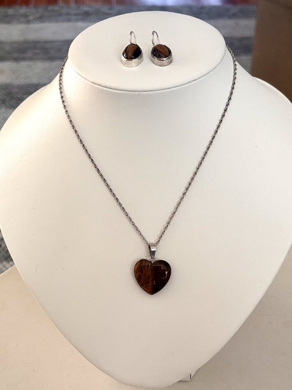 Tiger’s Eye Gemstone Necklace + Matching Drop Earrings | 925 Sterling Silver